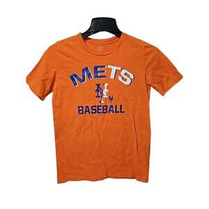 NY Mets Youth Large 12-14 Orange T-Shirt MLB Baseball Graphic Tee